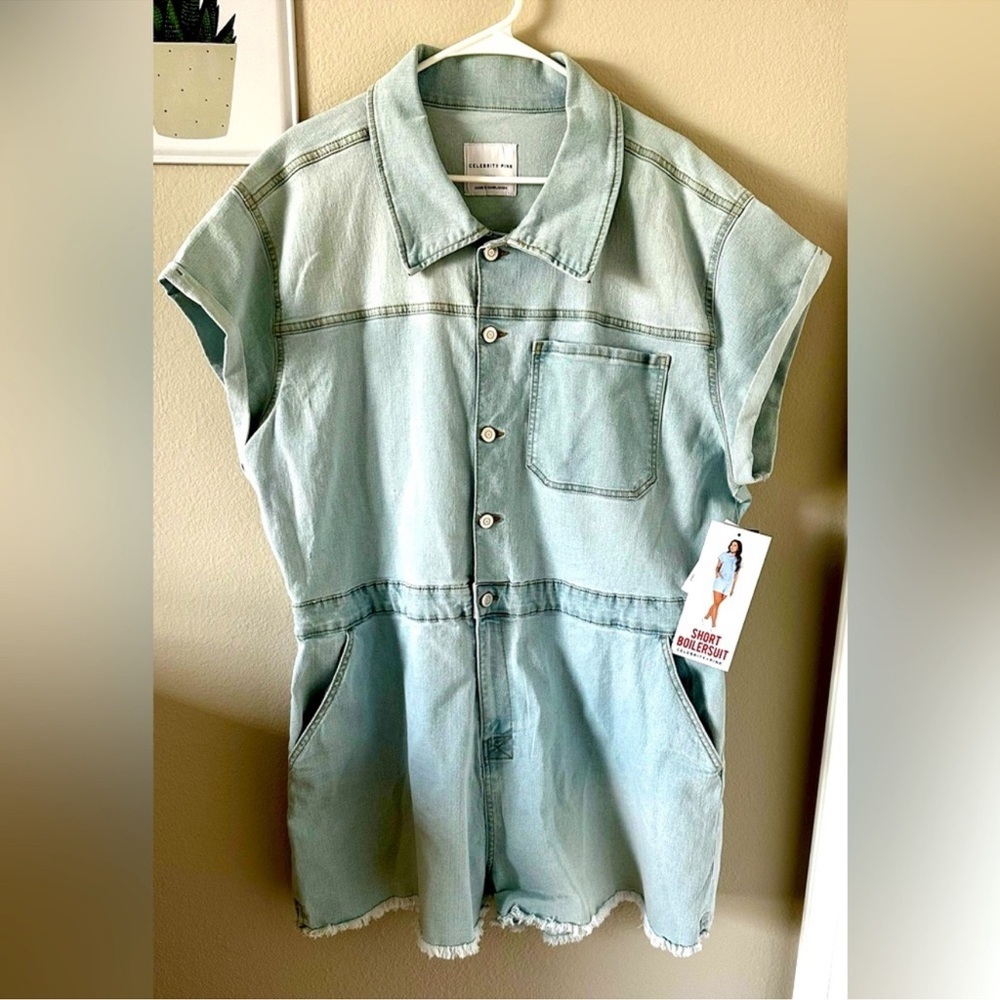 Celebrity Pink Light Blue Denim Shorts Romper